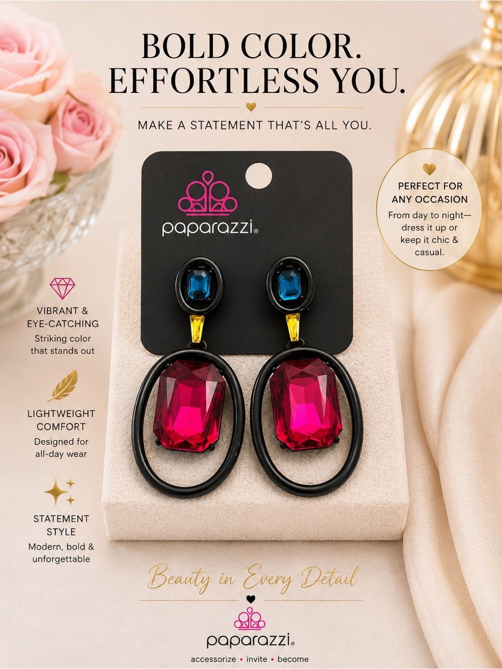 paparazzi Pink & Blue Gemdrop Hoop Earrings